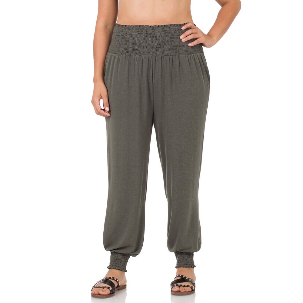 Zenana Plus Size Pants Womens Joggers Lounge Shirred Waist Gray 1X 2X 3X